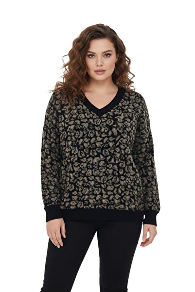 lavella Women's V-Neck Leopard Pattern Bearded Knitwear Sweater Bgl-St05079