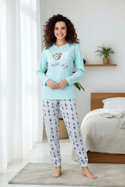 Star Fashion Women's cotton pajamas, long-sleeved blouse and long pants