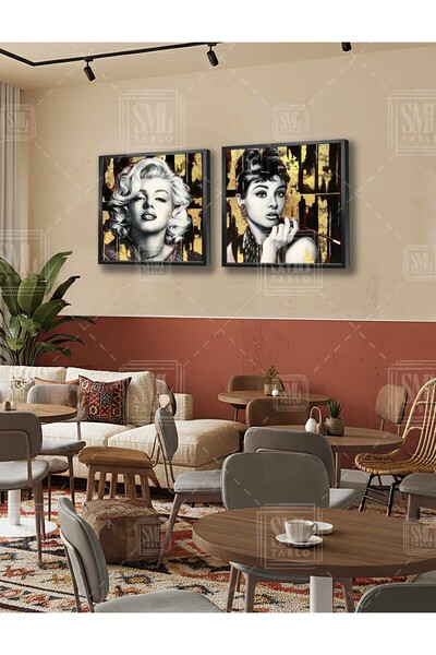 SML TABLO Gold Audrey Hepburn și Marilyn Monroe, iconele Hollywoodului, combi...