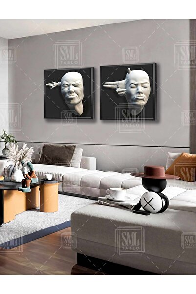 SML TABLO Black Plaster Sculpture Bust Emerging from the Wall Modern Decor Do...