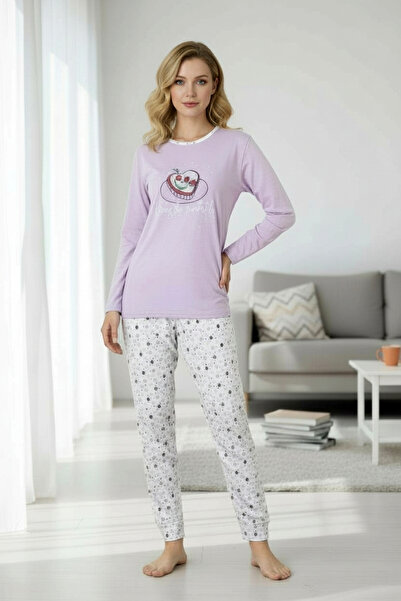 Star Fashion Women's cotton pajamas, long-sleeved blouse and long pants