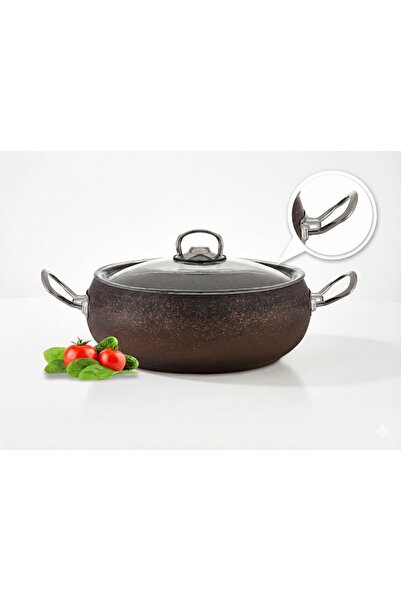 Hascevher 2 Pcs Daisy Granite Casserole Pot 28 cm