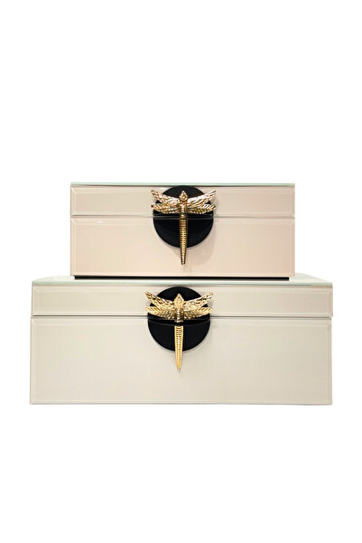 Lara Decor Ekru Yusufçuk Cam Kutu Seti