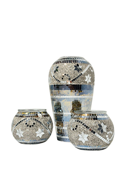 Lara Decor Yıldızlı Vazo ve Mumluk Seti Aynalı