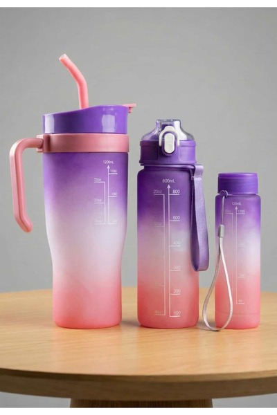 KRD 5 قطع من زجاجات المياه المنزلية ذات اللونين مع شفاطات، مجموعة من 3 قطع