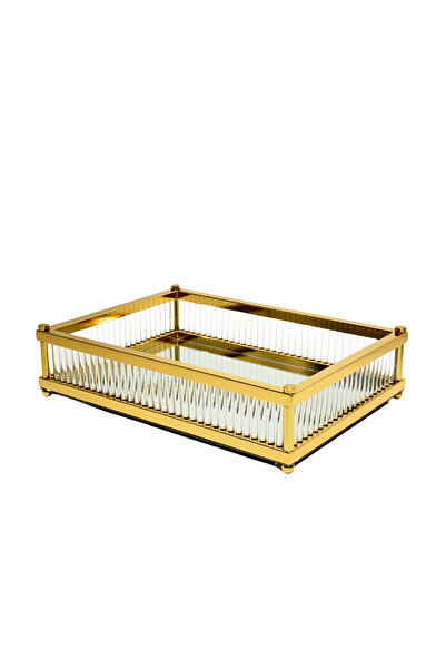 Lara Decor Gold Kristal Taşlı Paslanmaz Tepsi