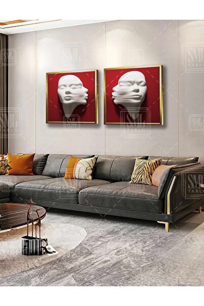 SML TABLO Red Sculpture Emerging from the Wall Kissing Romantic Lovers Double...