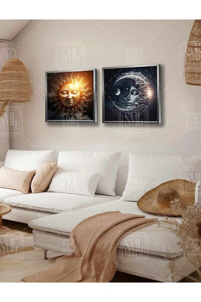 SML TABLO Soare și Lună Ziua cw Noapte Contrast Soarelă Luminoasă Păr Combina...