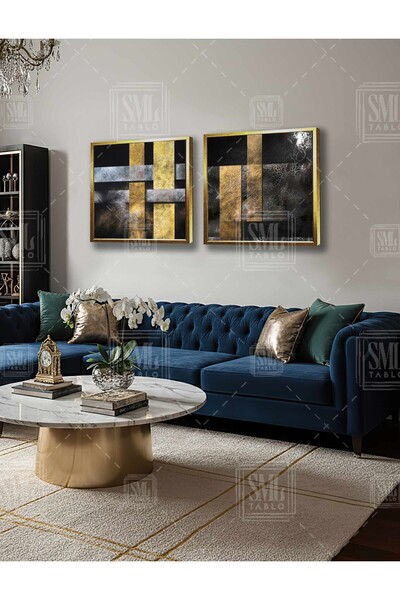 SML TABLO Linii de aur încorporate în trecut, argint și aur, decor modern, co...