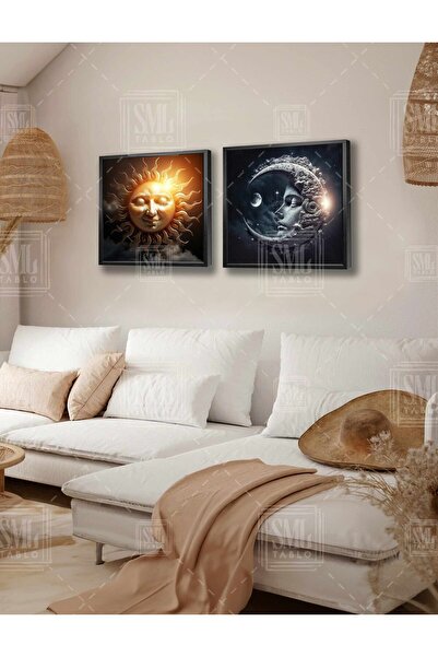 SML TABLO Soare și Lună Ziua cw Noapte Contrast Soarelă Luminoasă Păr Combina...