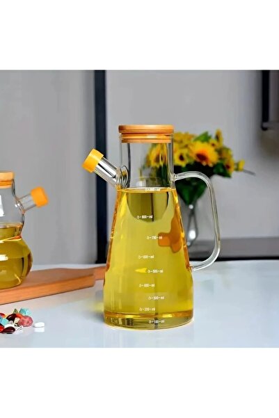 Tutku 5 Pcs Glass Oil Bottle with Bamboo Lid 900 ml
