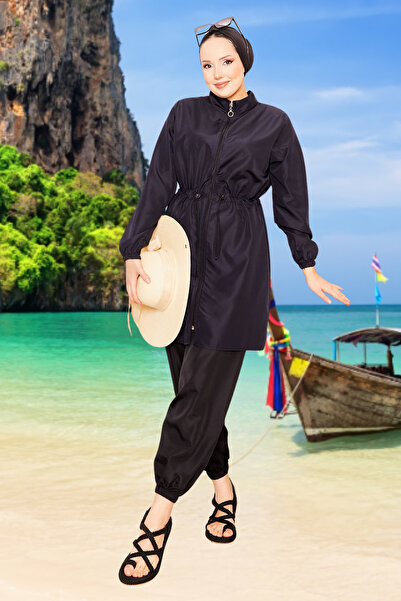 EBRUTESETTÜR Zipper Detailed Hijab Swimsuit Navy Blue