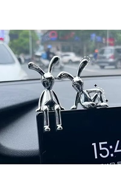 Generic Car Dashboard Decorative Rabbit Figurines Set – Chrome Finish Interio...