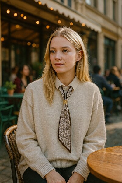 FİFTY ONE Kadın Fular Detaylı Triko Kazak