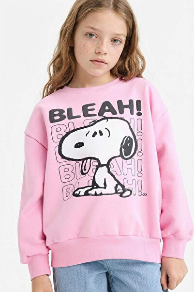 DeFacto Girl's Snoopy Oversized Wide Fit Crew Neck Soft Fuzzy Inside Sweatshi...