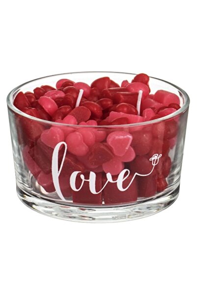 OEM 3D Red Hearts Candle in Transparent Glass Cup "Love" Ø10.5x6cm