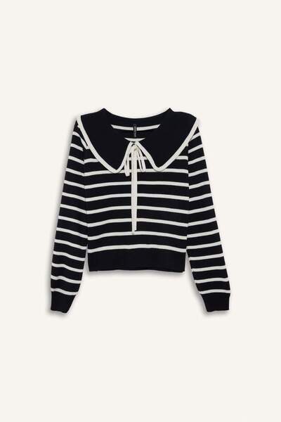 DeFacto εφαρμοστό Πουλόβερ με λεπτή εφαρμογή στρογγυλός γιακάς ρίγες G9992AX25WN