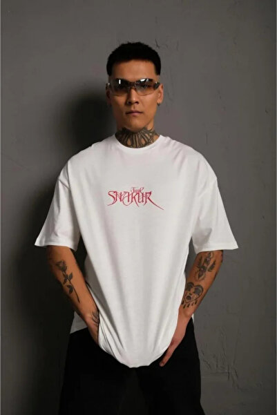 JANES Tricou oversize cu imprimeu la spate pentru bărbați - alb