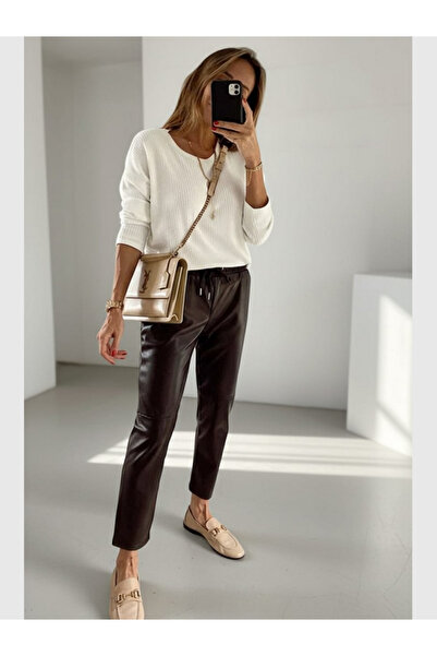 MODA Women's Elastic Waist Carrot Cut Faux Leather Pants