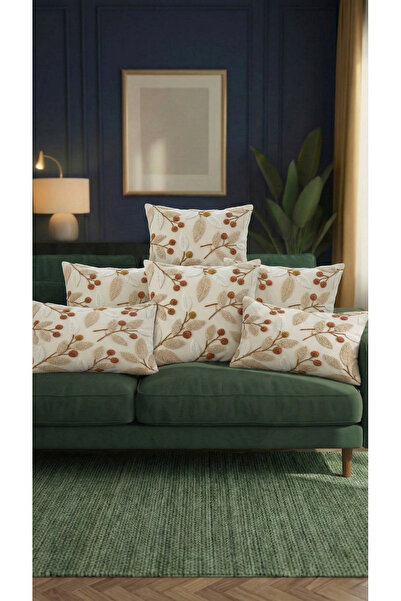 Ahsen Dekoratif Punch Nakış Desen DİJİTAL Baskılı Krem Çiçek Temalı 6LI Set K...