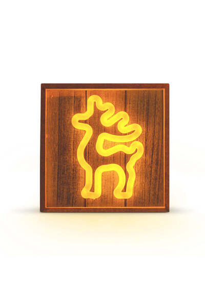 FOREVER LİGHT Neon LED cu Rama Lemn pt. Craciun - Caprioara, Alb Cald, FLNW01...