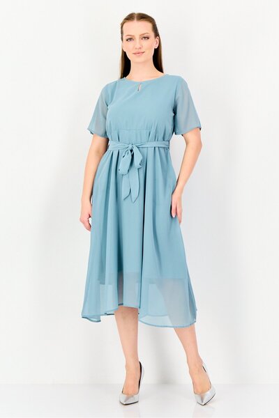 freesoul Women Textured Midi Dress, Dusty Blue