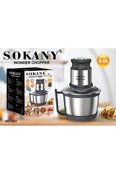 SOKANY SK-7027 Kitchen Chopper Food Processor: 3L bowl, 2 speeds, 4 blades fo...