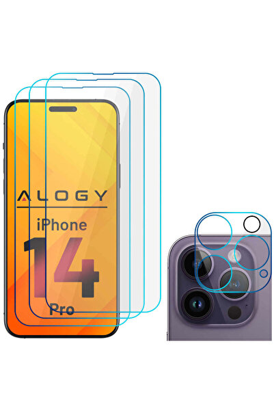 ALOGY Set 3 x Folie Sticla Securizata 9H Ecran & 1 x Camera pt. iPhone 14 Pro