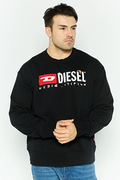 Diesel Men Crew Neck Brand Logo Long Sleeve Sweatshirt, Black
