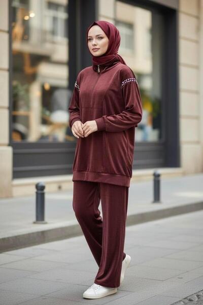 Moodbasic Stone half zipper velvet set