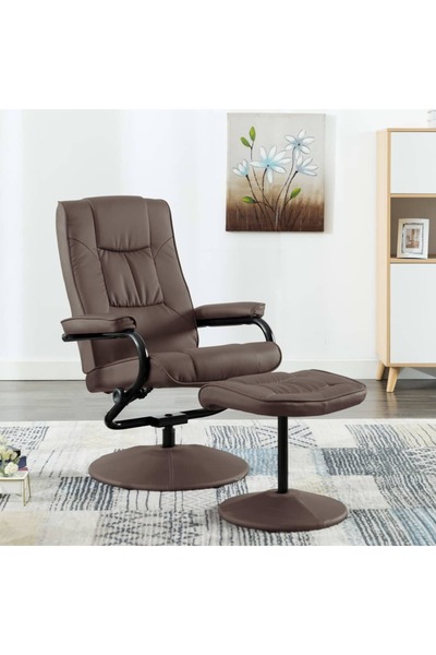 vidaxl كرسي تلفزيون بذراعين مع مسند للقدمين، مصنوع من الجلد الصناعي البني