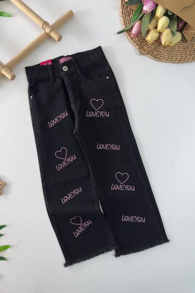 Minigimin Cicileri My Little One's Cicileri Love You Beaded Girls' Jeans - Black