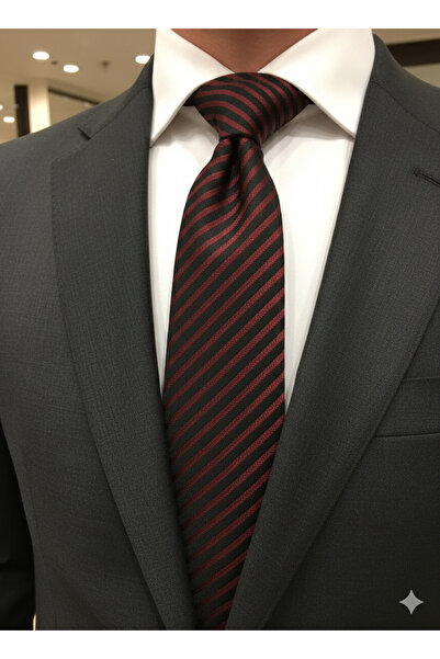 Gutiero Claret Red Patterned Classic Tie with Handkerchief