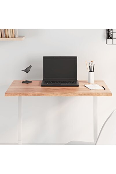 vidaxl سطح طاولة بني فاتح 80×50×2 سم، خشب بلوط صلب معالج، حافة طبيعية