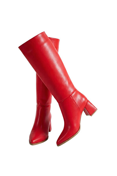 Barinoska Kadın Suni Deri Blok Topuk Bot, Sivri Burun Diz Boyu Çizme, Şık ve ...