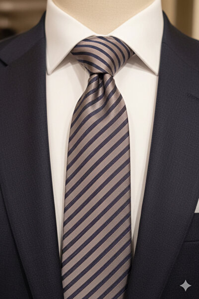 Gutiero Classic Necktie with Gray Patterned Handkerchief