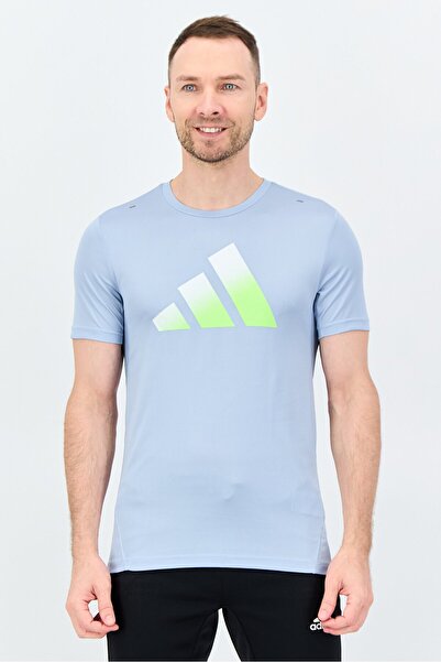 adidas Men Sportswear Fit Short Sleeve Running T-Shirt, Light Blue