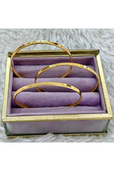 Store 3'lü Set Altın Rengi Ajda Bilezik - 60 mm Klasik İnce Model Takı Seti