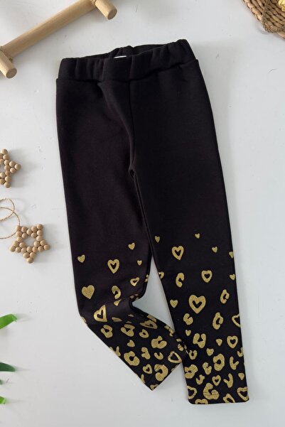 Minigimin Cicileri My Little One's Glitter Heart Patterned Fleece-Lined Girls...