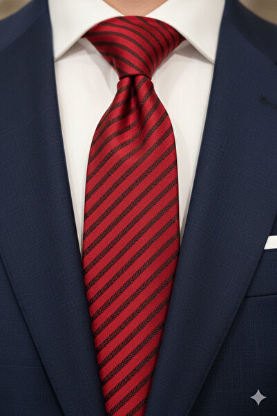 Gutiero Classic Tie with Red Patterned Handkerchief
