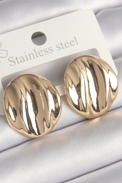 shopwave Brass Gold Rk Embossed Circle Plate Model Women's Earrings