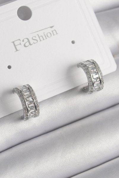 shopwave Brass Silver Rk Zircon Stone Hoop Model Women's Earrings
