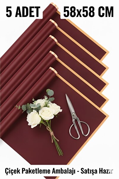 serap çiçekçilik 5 Adet Bordo Gold Çizgili Paketleme Ambalajı Çiçek Paketleme...