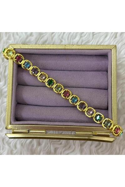 Store Elegant Steel Tennis Bracelet with Colorful Oval Cut Crystal Stones in ...