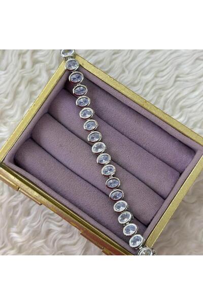 Store Silver Color Steel Tennis Bracelet with Colorful Oval Cut Crystal Stones