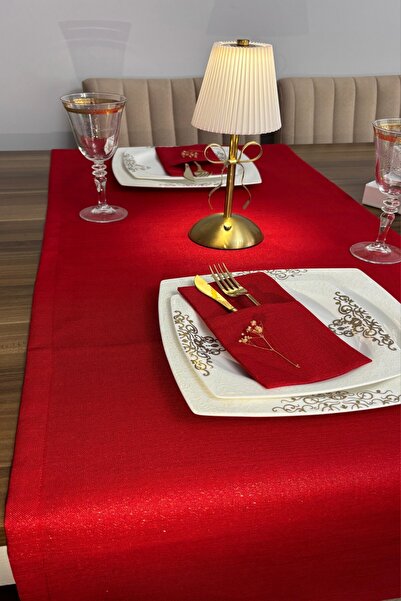 zarafet concept Kırmızı Simli Gardenya Uzun Runner Yılbaşı Yeniyıl New Year