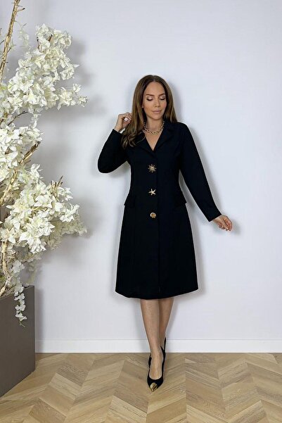 gesmoda G1686 Düğme Detaylı Elbise Siyah