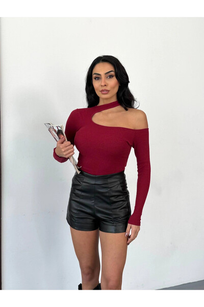 hazelin Bluză pentru femei, bordeaux, cu un singur umăr, cu mânecă lungă, cu ...