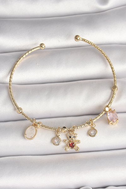 shopwave Brass Gold Rk Dangle Zircon Stone Teddy Bear Figure Red Detail Charm...