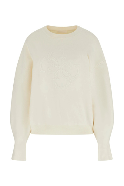 Guess Long Sleeve Crew Neck Parker 4g Logo Knitwear Women's White Knitwear W6...